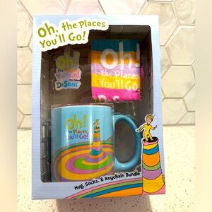 Dr.  Seuss Oh the Places You'll Go Mug, Socks & Key Chain Gift Set NEW IN BOX